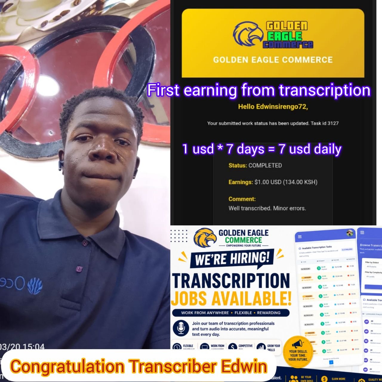 From Beginner to Earner: How Mentor Edwin Started His Online Transcription Journey with Golden Eagle Commerce