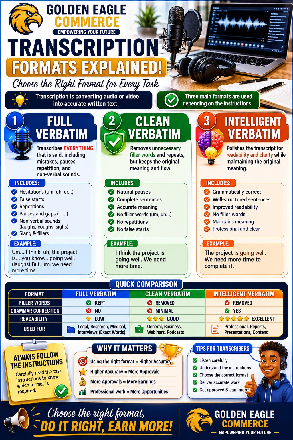 Understanding Transcription Formats at Golden Eagle Commerce: A Complete Guide for Beginners